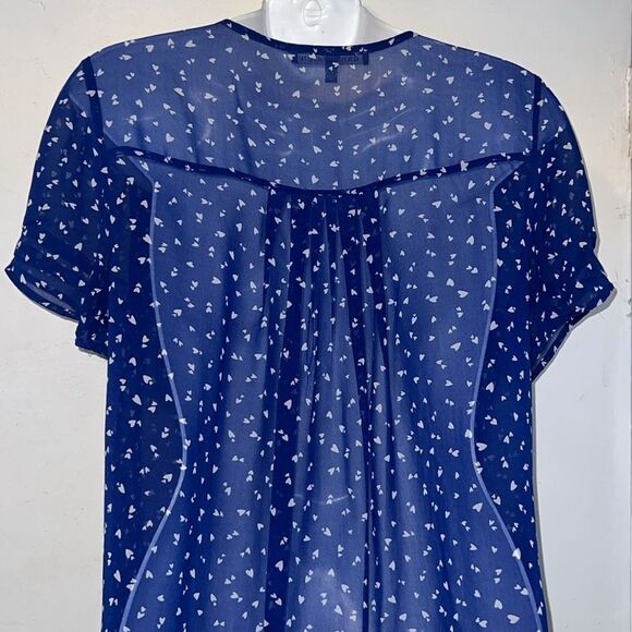 DANIEL RAINN Navy Blue With White Hearts Lightweight Short Sleeve Blouse-S - Picture 5 of 9